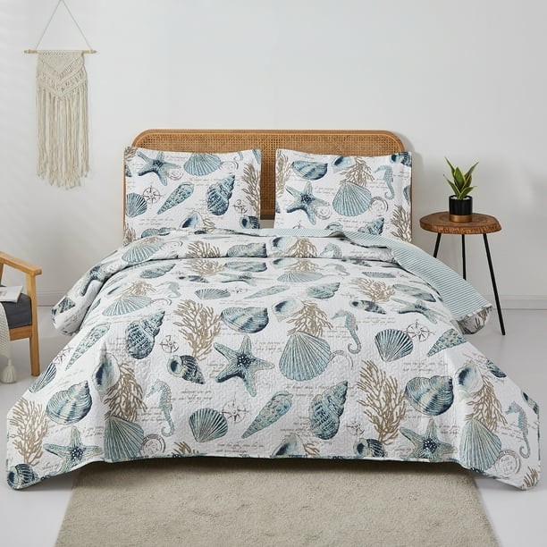 Jessy Home Shell Quilt Twin Coastal Beach Bedspreads Lightweight