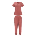 thumbnail image 2 of Trikvn Women's Jogger Scrub Sets Criss Cross V-Neck Top and Athletic Jogger Pants with Elastic Waist Medical Nursing Uniforms Active Workwear with Pockets, 2 of 6