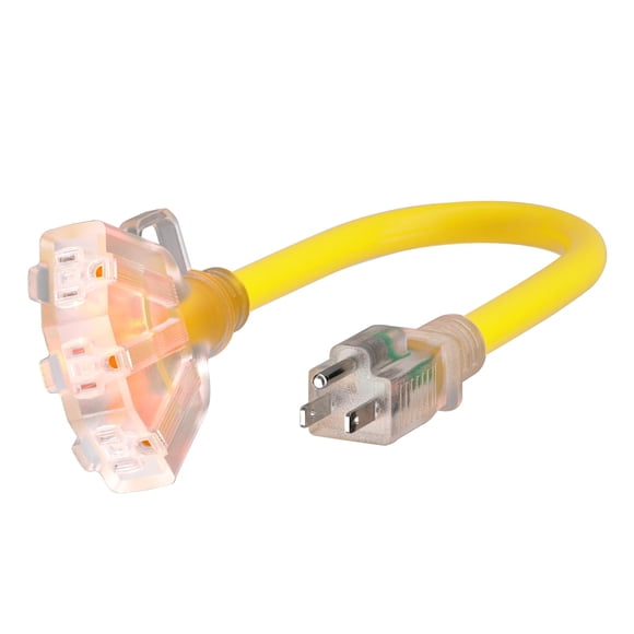 Enchufes de cable de extensión AF de 30 cm, calibre 12/3, para exteriores, 3 salidas, 15 A