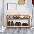 thumbnail image 3 of Giantex 2-Tier Wood Shoe Rack Entryway Shoe Shelf Storage Organizer for Hallway, Bathroom, Living Room Free Standing Shoe Racks with Metal Side Hangers, 3 of 8