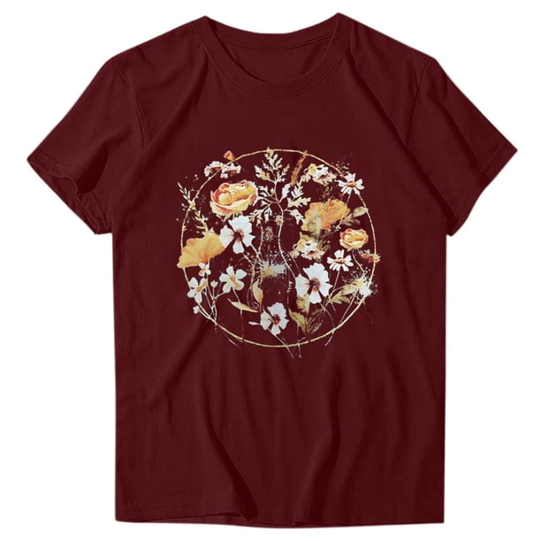 Camiseta de Manga Corta de Cuello Redondo Impresa para Mujeres, Primavera Y Verano Casual