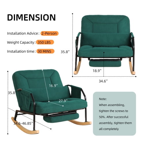 Oversized Corduroy Nursery Glider Rocker Recliner, Pull-Out Footrest, Adjustable Backrest, Green