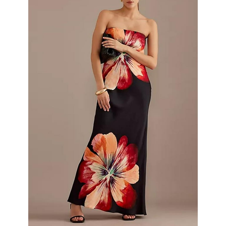 Women Summer Backless Elegant Floral Print Long Dress Women Summer Backless Elegant Floral Print Long Dress