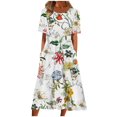 thumbnail image 1 of SUTENGDA Robes Blanches pour Femmes Manches Courtes Imprimé Motif Floral Robe de Vacances Col Rond Ajustée et Évasée Tendance Robe Décontractée de Vacances Midi Mode Quotidienne Blouse Ligne A Plissée, 1 of 5