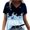 Blue, variant on Womens Print V-neck Tank Tops Short Sleeve Workout Shirts Casual Loose Tees