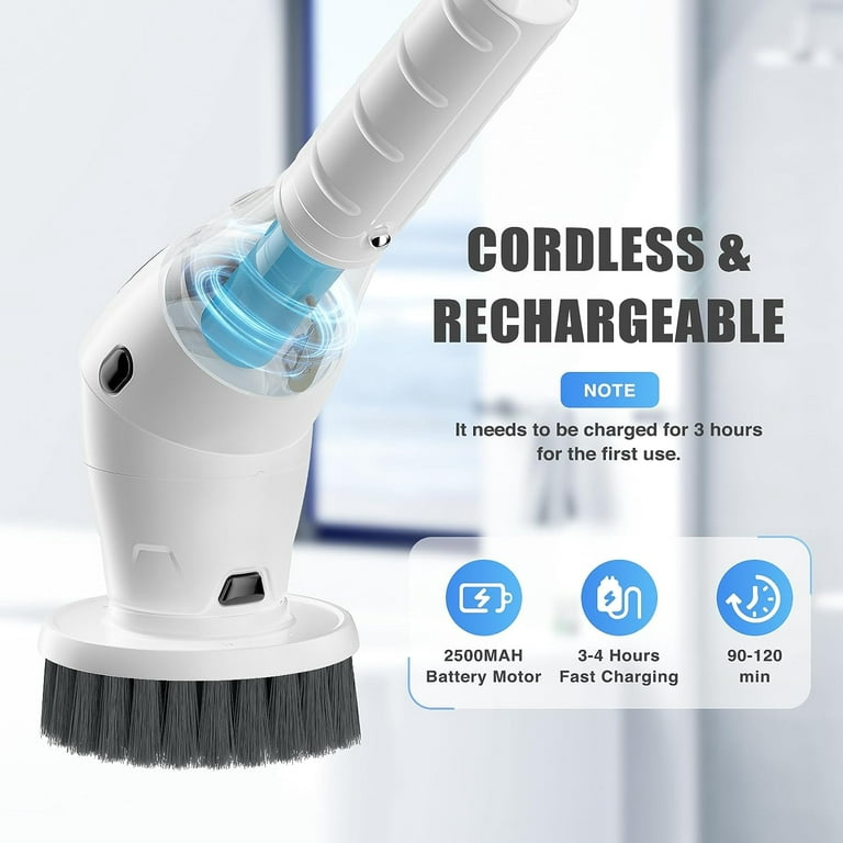 Electric Spin Scrubber,3 Speeds Rotating Scrubber for Cleaning, Cordless  Scrub Brush with 9 Replaceable Head,Shower Cleaning Brush with 3 Extension