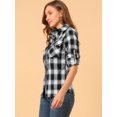 thumbnail image 4 of Unique Bargains Chemise à Carreaux pour Femmes Manches Retroussables Poches à Rabat Brossée, 4 of 4
