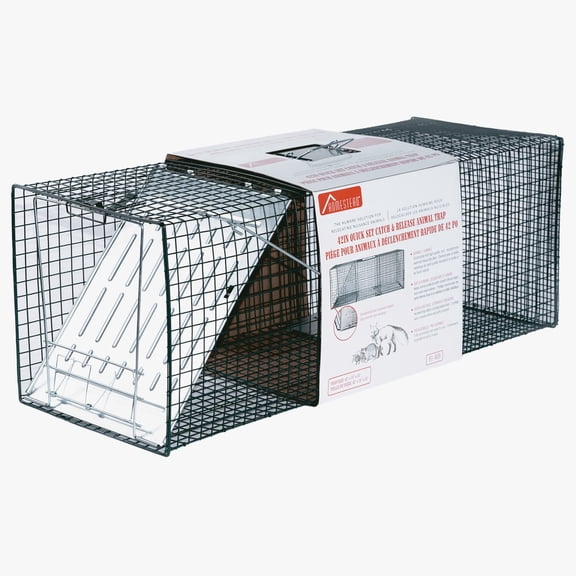 HOMESTEAD 42'' Heavy Duty Live Animal Trap - Professional Quick Set Trigger, Galvanized Steel Cage, Camouflage Finish, Rust Proof Mesh, Fully Assembled | Humane Catch & Release Raccoon, Fox & Similar
