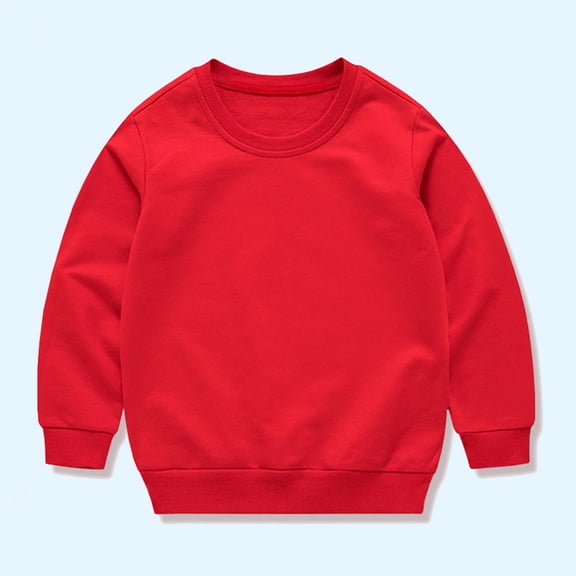 Unisex Boys Girls Sweatshirt Solid Color Cotton Pullover Crewneck Long Sleeve Tops 1-13 Years Red 12 Years