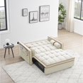 thumbnail image 3 of Lunale Convertible Sofa Bed with Swivel Phone Stand, 55" Tufted Loveseat Sleeper for Living Room, Beige Velvet, 3 of 6
