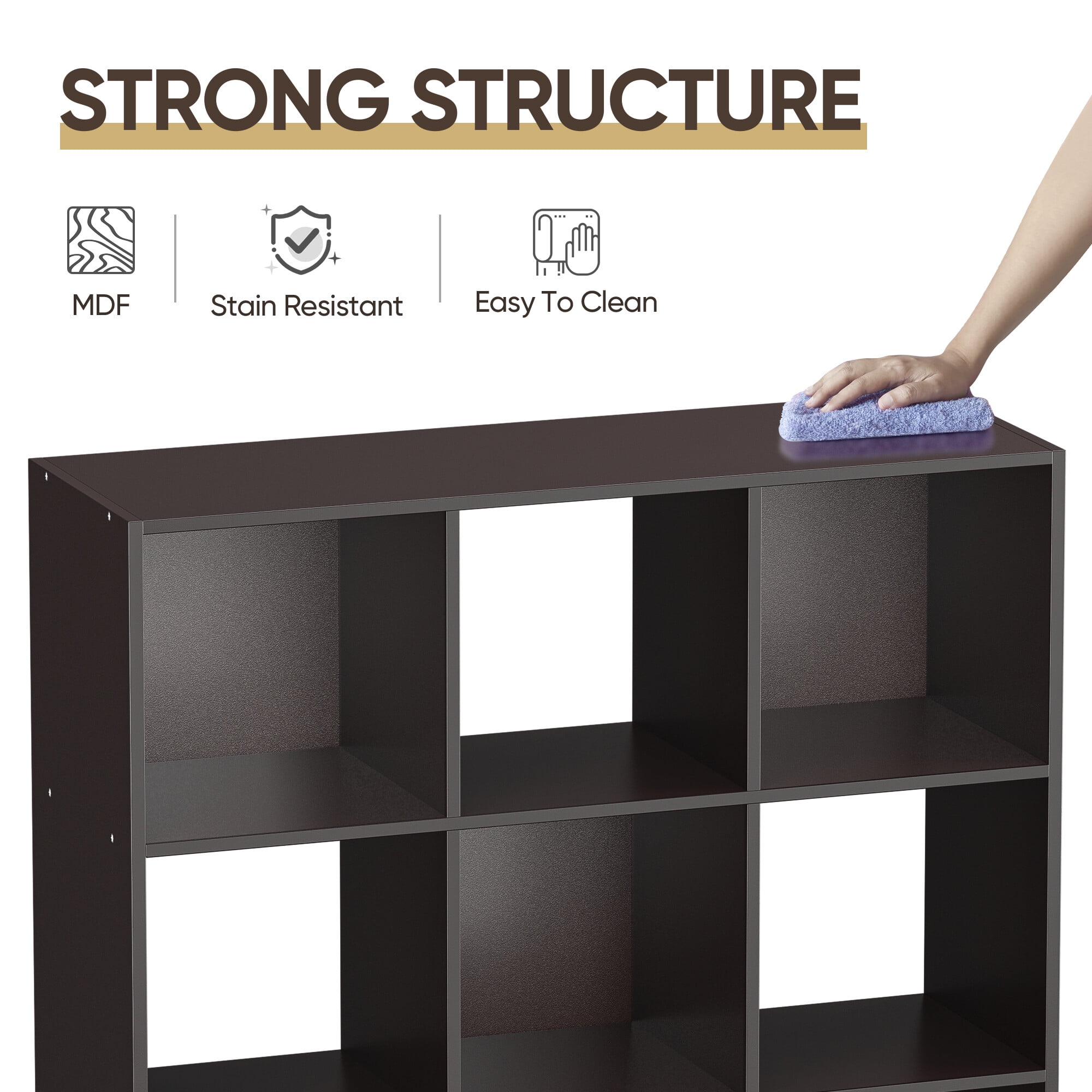 HomGarden 3-Tier 9 Cube Storage Organizer, Wood Bookcase Cabinet Bookshelf Espresso