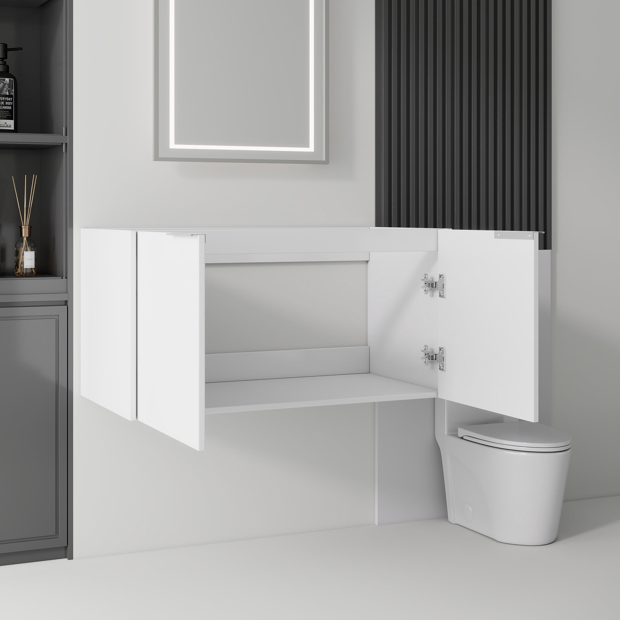 Leumius 36" Floating Bathroom Vanity Cabinet,Soft-Close Double Doors,Wall Mounted Cabinet Set Bathroom Vanity for Small Space,Cabinet Only,White