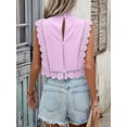 thumbnail image 5 of Women'S Floral Embroidery Lace Trim Blouse Mock Neck Sleeveless Holiday Crop Tops Magenta XXL, 5 of 7