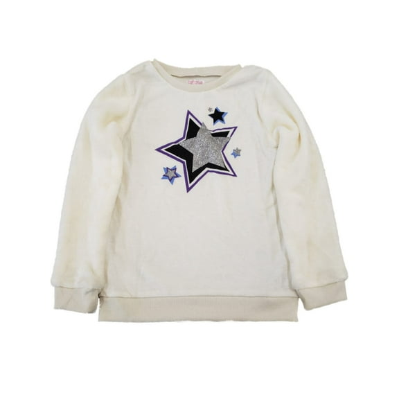 Girls Ivory Stars Sparkle Glitter Fuzzy Plush Winter Sweatshirt Shirt Top XL
