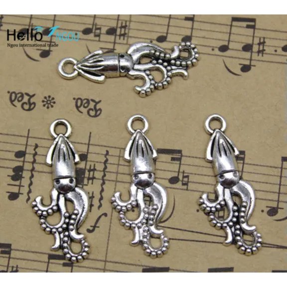 U8MO Wholesale retro Jewelry Making DIY Squid alloy charm pendants 24x10mm-ancient silver-100pcs
