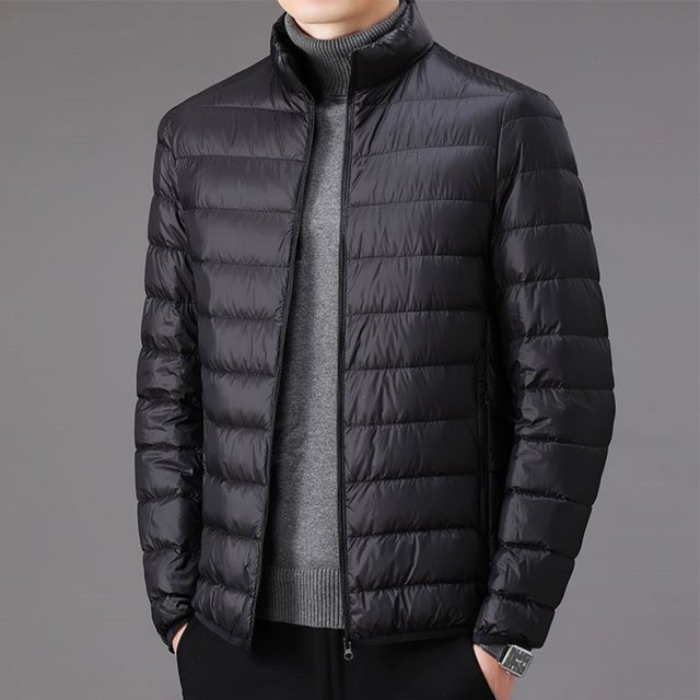 Men Ultra Light Packable Down Cotton Coat Jacket Solid Color Long Sleeve Top