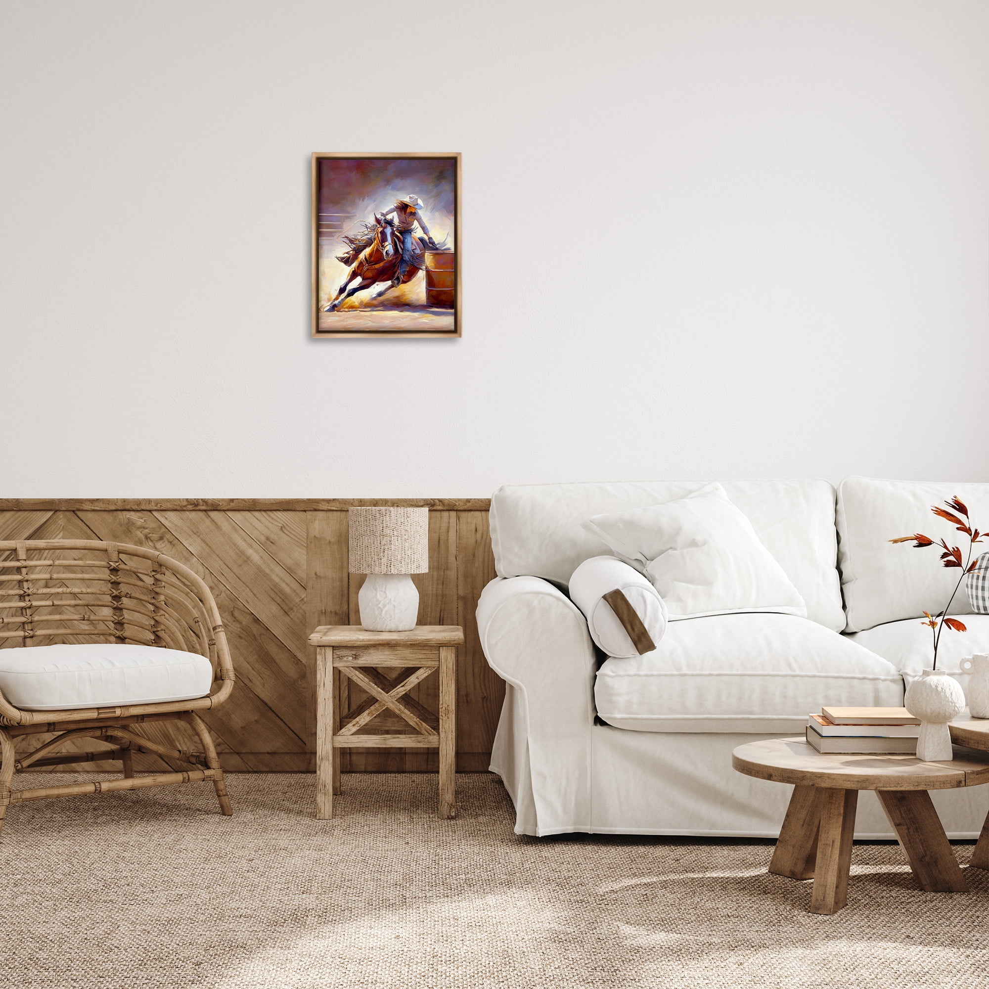 Stupell Industries Equestrian Jockey Girl Animals & Insects Painting Brown Floater Framed Canvas Art Print Wall Art, 17 x 21