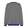 thumbnail image 5 of Women Striped Oversized Sweatshirt Crewneck Long Sleeve Shirts Hoodies 2025 Summer Fashion Pullover Top Y2K Outfits 01-Black M, 5 of 5