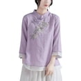thumbnail image 2 of Embroidered Cotton Linen Tops Summer Linen Tops Boho Peasant Gauze Blouses Summer Blouses For Women Chinese Frog Casual Blouses Flowy Tops For Women Womens Summer Tops Gauze Shirts For Women, 2 of 5