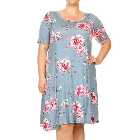 Women's Plus Size Floral Print Knit A-line Dress - Walmart.com