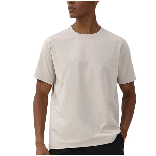 pstuiky camisetas de hombre, Blusas/camisetas casuales de verano para hombre, de color liso y cuello redondo ropa de hombre l