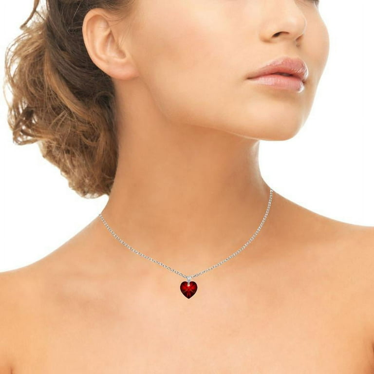【SOFT SEOUL】 ruby heart necklace red / silver Sterling Silver Ruby Heart Necklace Created with Swarovski