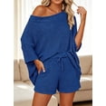 thumbnail image 4 of 2 PCS Off Shoulder Women's Outfits Sweater Sets Knit Top Shorts Matching Suits Cute Pajama Lounge Set, 4 of 6