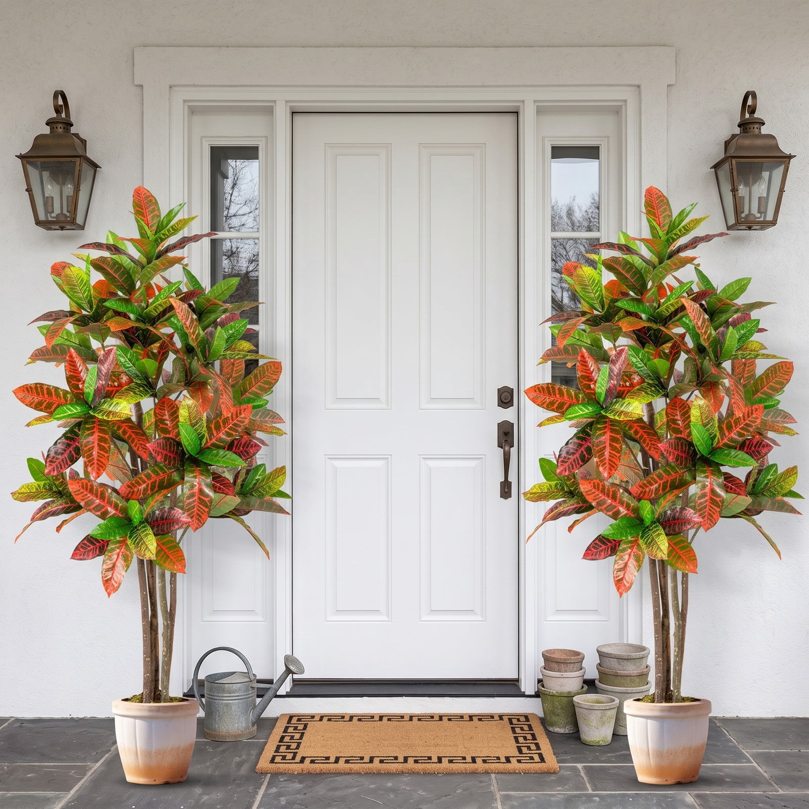 ALPULON 5 FT Tall Artificial Croton Plant with Gradient Leaves and Nursery Pot, Faux Silk Tree for Indoor Home Office Decor, 2 Pack, Multicolor