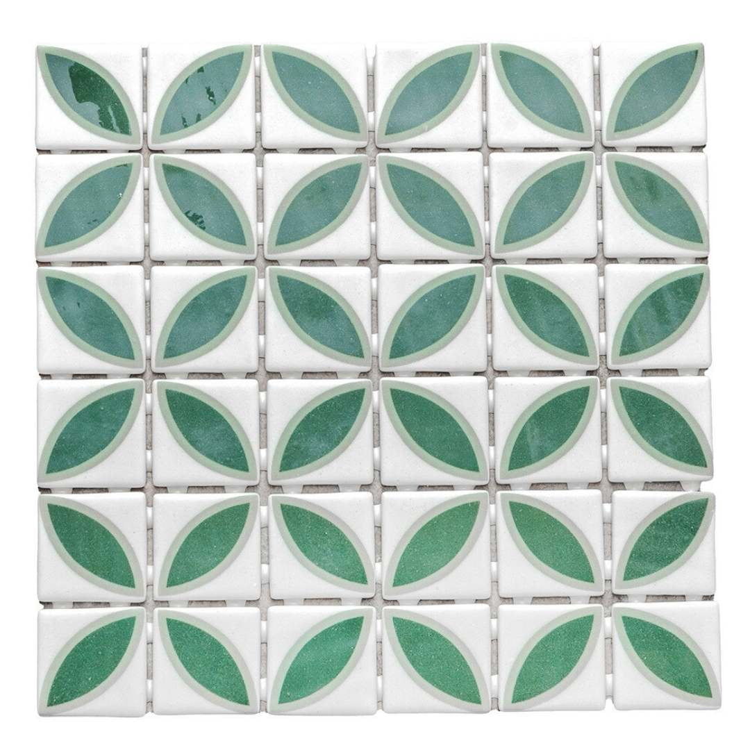 The Tile Life Eterna Lily 2" x 2" Basil Matte & Shiny Glass Mosaic Wall Tile, 1 Sheet