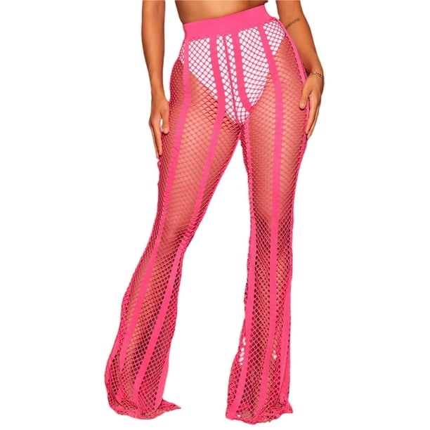 Kmbangi Women Hollow out Mesh Beach Pants See Through Fishnet