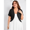 thumbnail image 5 of SHOWMALL Women's Plus Short Sleeve Bolero Shrug for Dresses Cropped Cardigan Open Front Summer Shoulder Cover Up Black 5X, 5 of 7