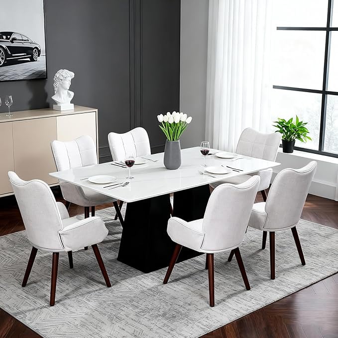 Garvee Upholstered Chairs for Dining Table, Mid Century Faux Leathern Kitchen Chairs with Metal Legs, Farmhouse High Back Dinning Chair for Kitchen, Dining Room, Living Room, Restaurant, Café White