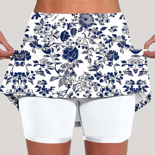 TaTaai Women High Waist Printed Sports Shorts Yoga Skinny Jogger Skort with Pockets Polyester Breathable Stretchy Lightweight Summer Daily Casual Wear Gift