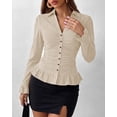 thumbnail image 6 of BTFBM Fitted Button Down Shirts for Women Dressy Casual Tops | Collar V Neck Long Sleeve Ruched Tops, Stretchy Ruffle Blouses, Fall Fashion Clothing, Work Date Night Going Out Outfits, 6 of 7