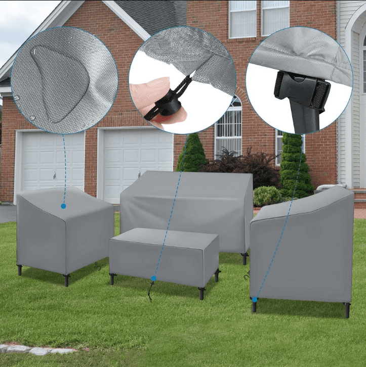 STARTWO Heavy Duty Waterproof 4-Piece Patio Furniture Covers, Windproof Outdoor Chair & Sofa Protector with Buckle Straps for Rattan Sets, Grey