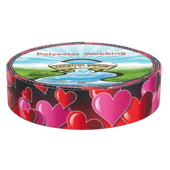 Country Brook Design - Romantic Hearts Polyester Webbing (1 1/2 Inch, 10 Yards)