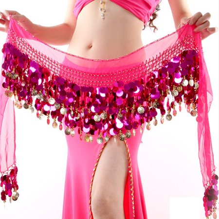 Belly Dance Dancing Tassel Belt - Belly Dance Hip Wrap Scarf Skirt Belt Costume with Gold Coins&Sequins