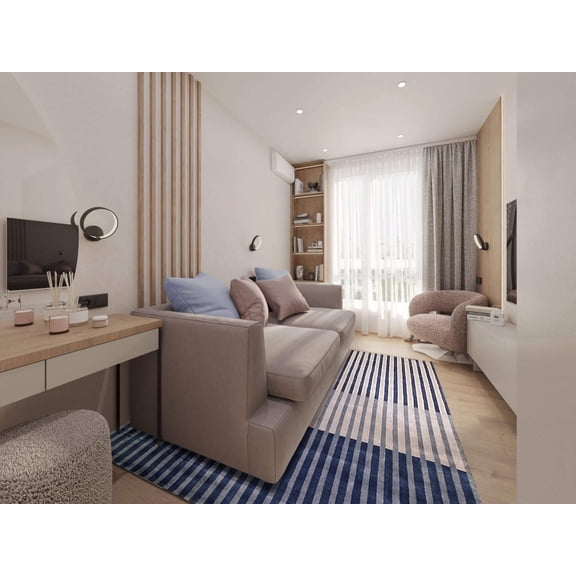 Artcore Stripe Linear Ombre Area Rug, Handmade Wool Tufted, Modern Blue & Grey Striped Carpet for Living Room & Bedroom