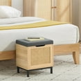thumbnail image 4 of Yeshouse Baúl de ratán natural con tapa abatible, banco zapatero con cojín, organizador de madera para la entrada, dormitorio, sala de estar, pasillo, banco zapatero y otomana, roble, 4 of 8