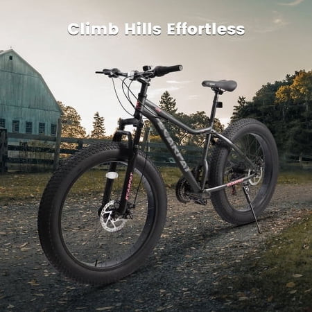 ACE-BIKE,1-YEAR-WARRANTY,Fat Tire Mountain Bike,21 Speed 26 Inch Shock-absorbing Front Suspension Fork Trail Beach Commuter City Bike,Dual Disc Brakes,High-Carbon Steel Frame for Adult/Youth(Black)