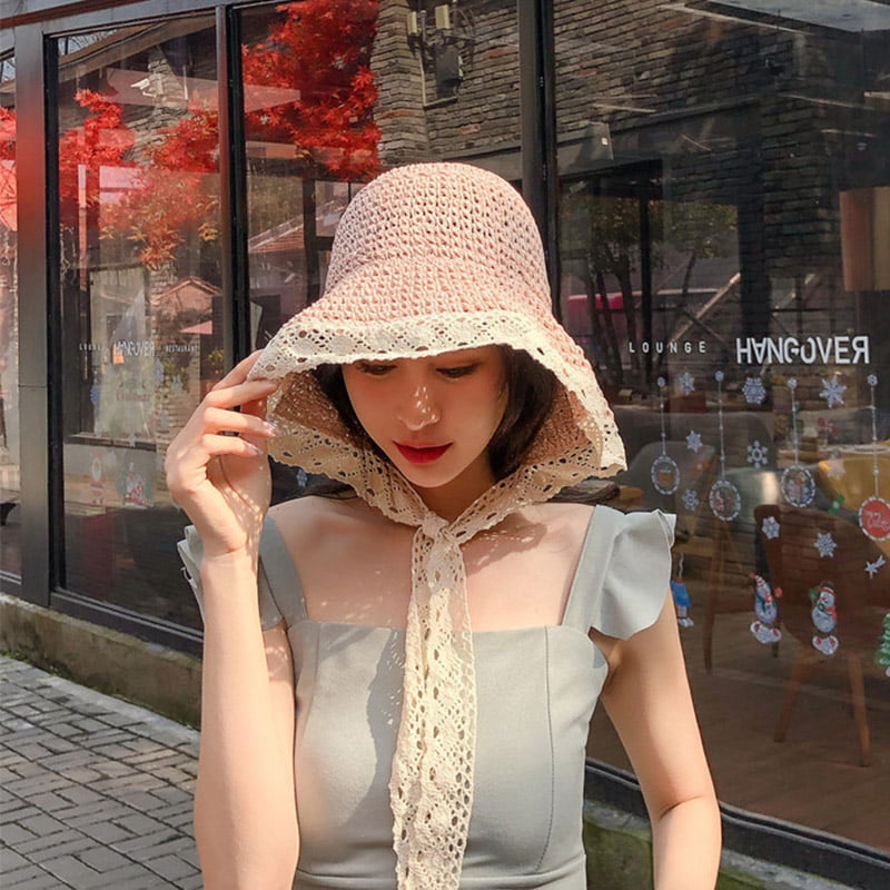 Ladies Wide-Brimmed Straw Hat Beach Outdoor Sun Hat Foldable Bow Hat
