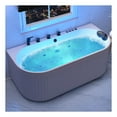 thumbnail image 2 of Stone Belle 67 in. Flatbottom Freestanding Whirlpool and Air Bathtub with Center Drain and Faucet in White and Black, 2 of 11