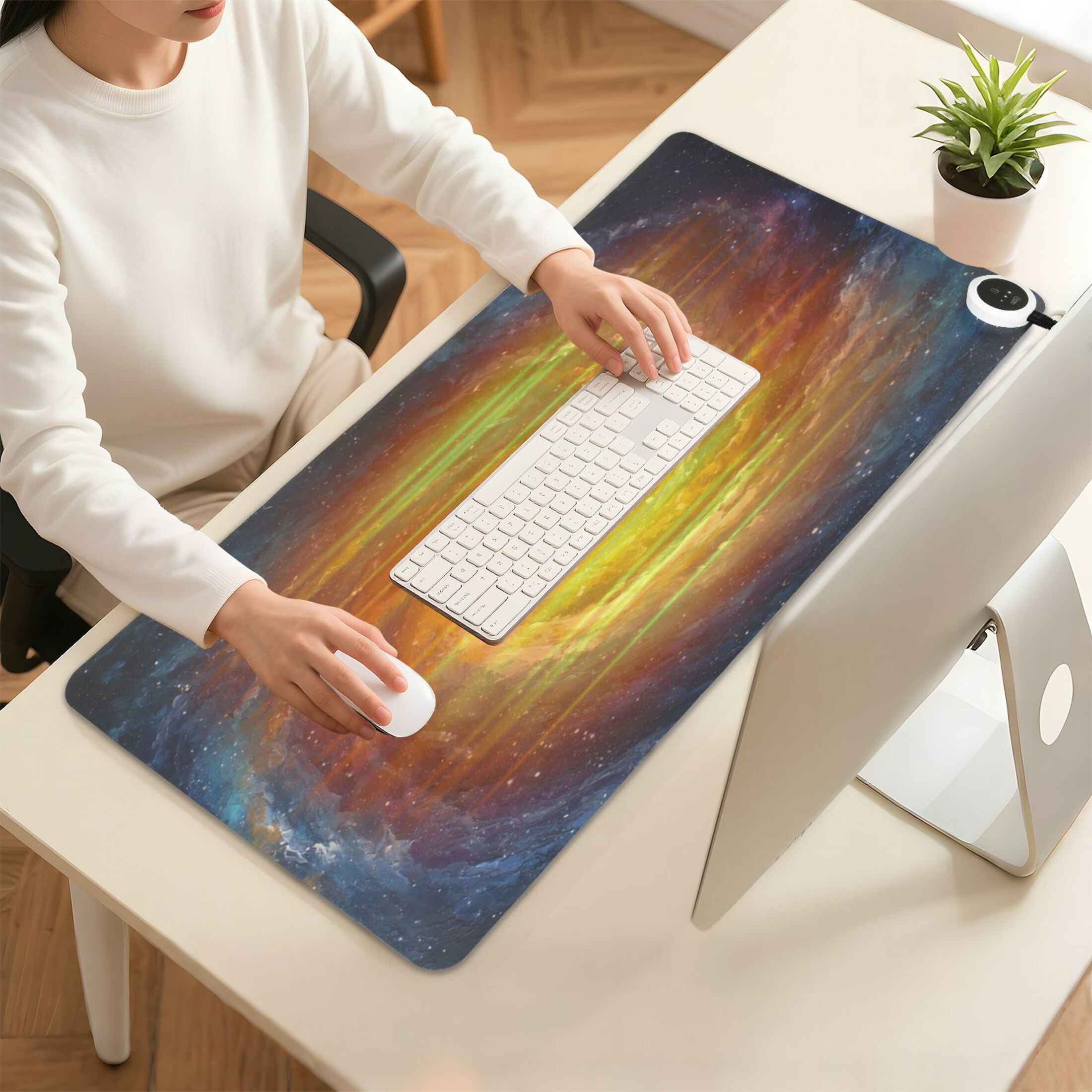 Wobogo Cosmic Spiral Heated Mouse Pad Extra-Large Desk Mat With 3 Heating Levels and 3-hour Auto Shut-Off Protection Ideal for Computer Keyboards Home Office Hand-warming Essential 31.5in × 13in