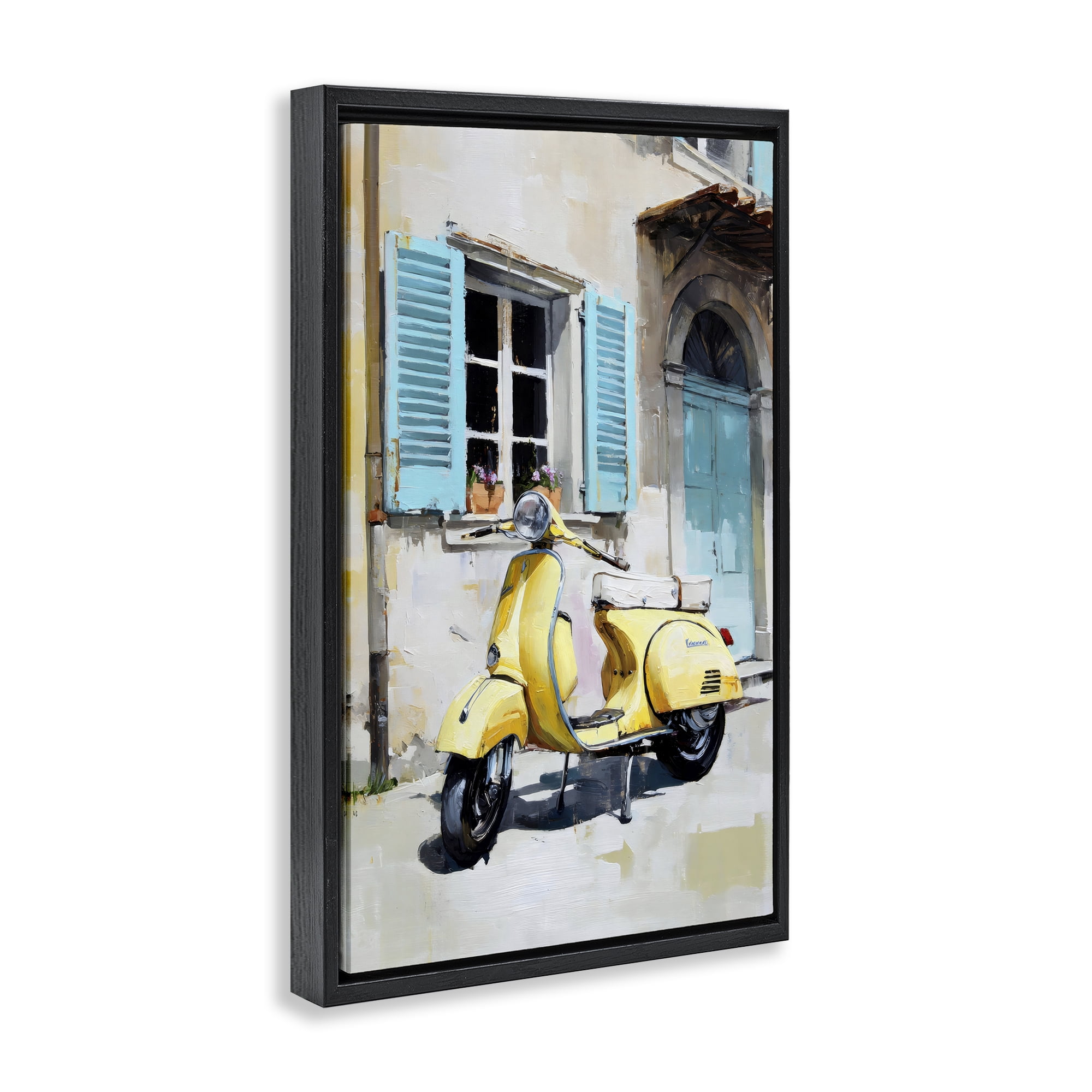 Stupell Industries Sunny Day Scooter Ride Black Framed Floater Canvas Wall Art, design by Petal Prints Design
