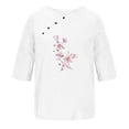thumbnail image 2 of WREESH Womens Loose Linen Shirts Fashion Printed T-Shirt Short Sleeves Blouse Round Neck Casual Tops White, 2 of 5