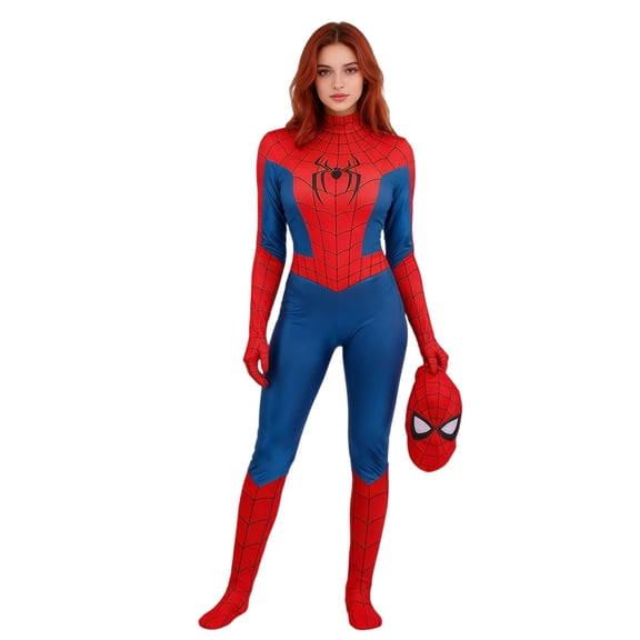 HTQWLP 2PCS Halloween Superhero Costumes, Pop Role Playing Fancy Dress Costumes, Halloween Stage Performance Jumpsuit Outfit-Jumpsuit Head Mask, Girls Birthday Party Dress up Costumes, Red/110