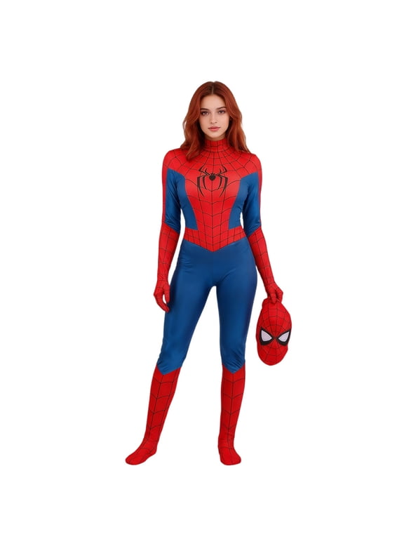 Spider Womens Costume, Halloween Costumes for Women, Classic Heroine Full Body Jumpsuit with Head Mask, High-stretch Breathable Polyester Suit for Halloween Cosplay Party