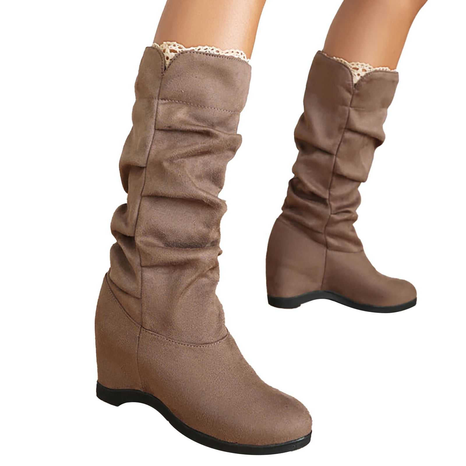 Bottines Femme Mi-mollet En Suédine - Talon Confortable, Semelle Antidérapante, Style Tendance Pour L’hiver - 6