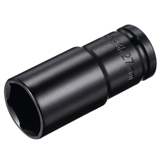 Socket de impacto profundo de 27 mm con un tamaño de 1/2" de Uxcell, acero CR-V tratado térmicamente, longitud de 3.15"