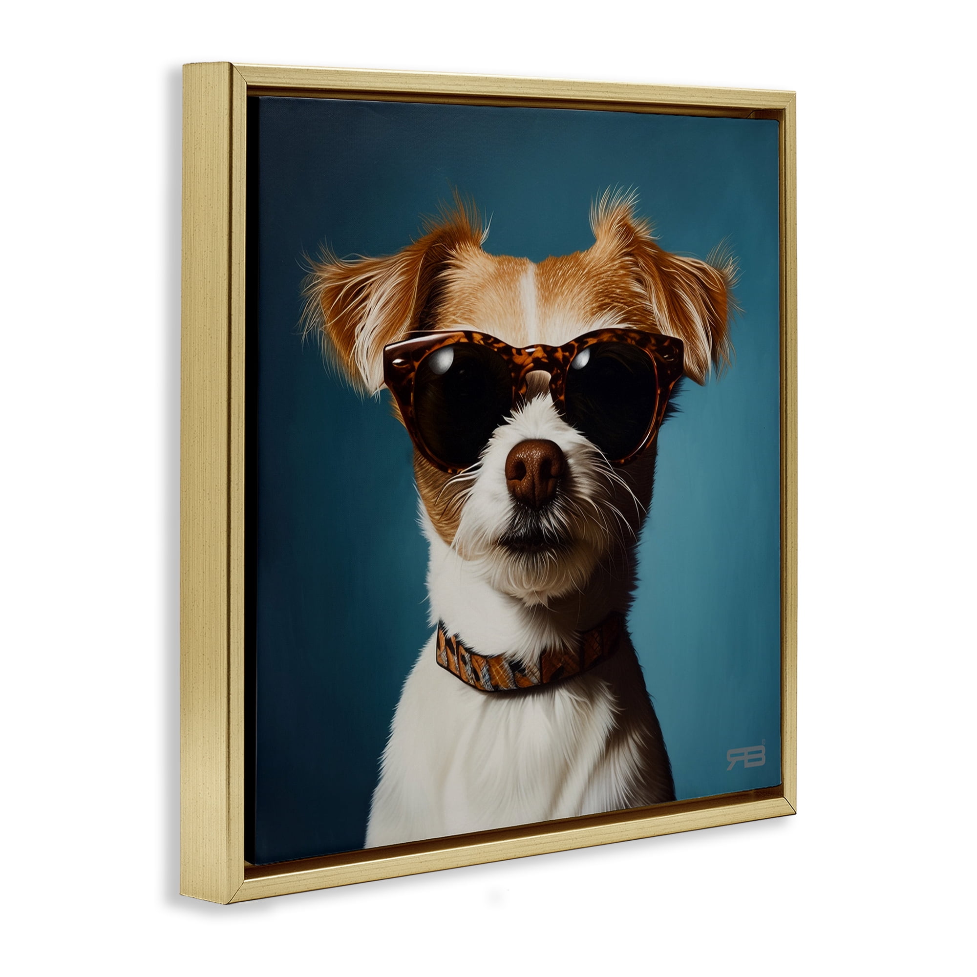 Stupell Industries Cool Dog on Blue Animals & Insects Painting Gold Floater Framed Canvas Art Print Wall Art, 18 x 18